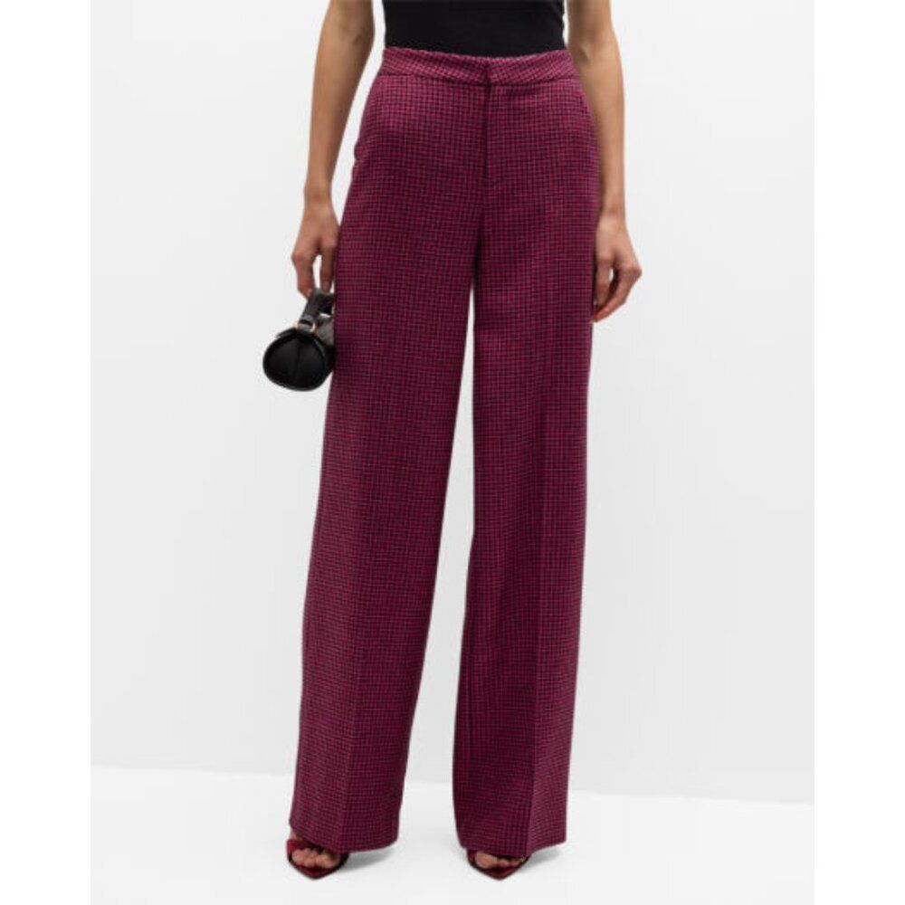 L'Agence Livvy Houndstooth Wool Blend Straight Trousers Pink Black NWT Size 12